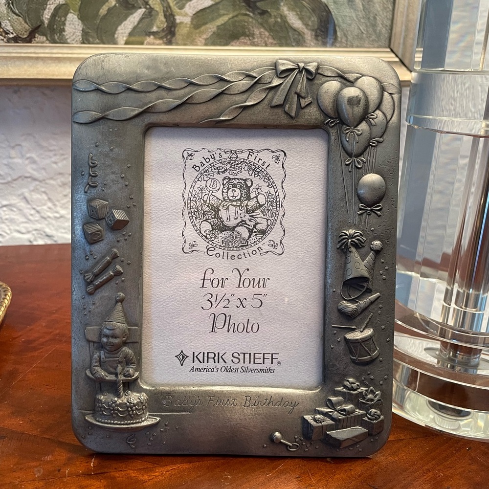 Vintage Kirk Stieff Pewter Baby's First Birthday Frame